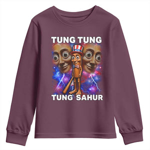 Tung Tung Sahur Italian Brainrot 4th Of July Meme Youth Sweatshirt TS14 Maroon Print Your Wear