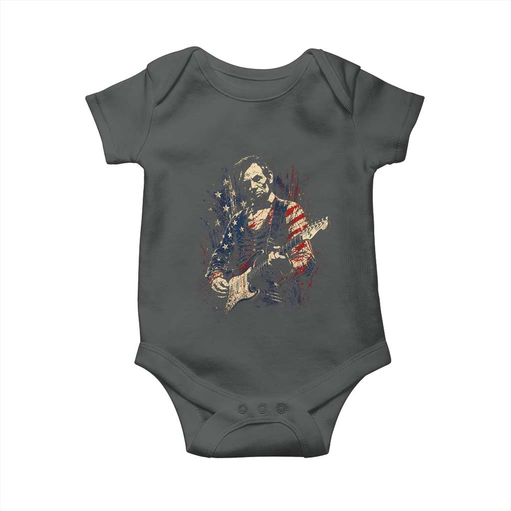 Abraham Lincoln Playing Guitar 4th of July Baby Onesie TS14 Dark Heather Print Your Wear