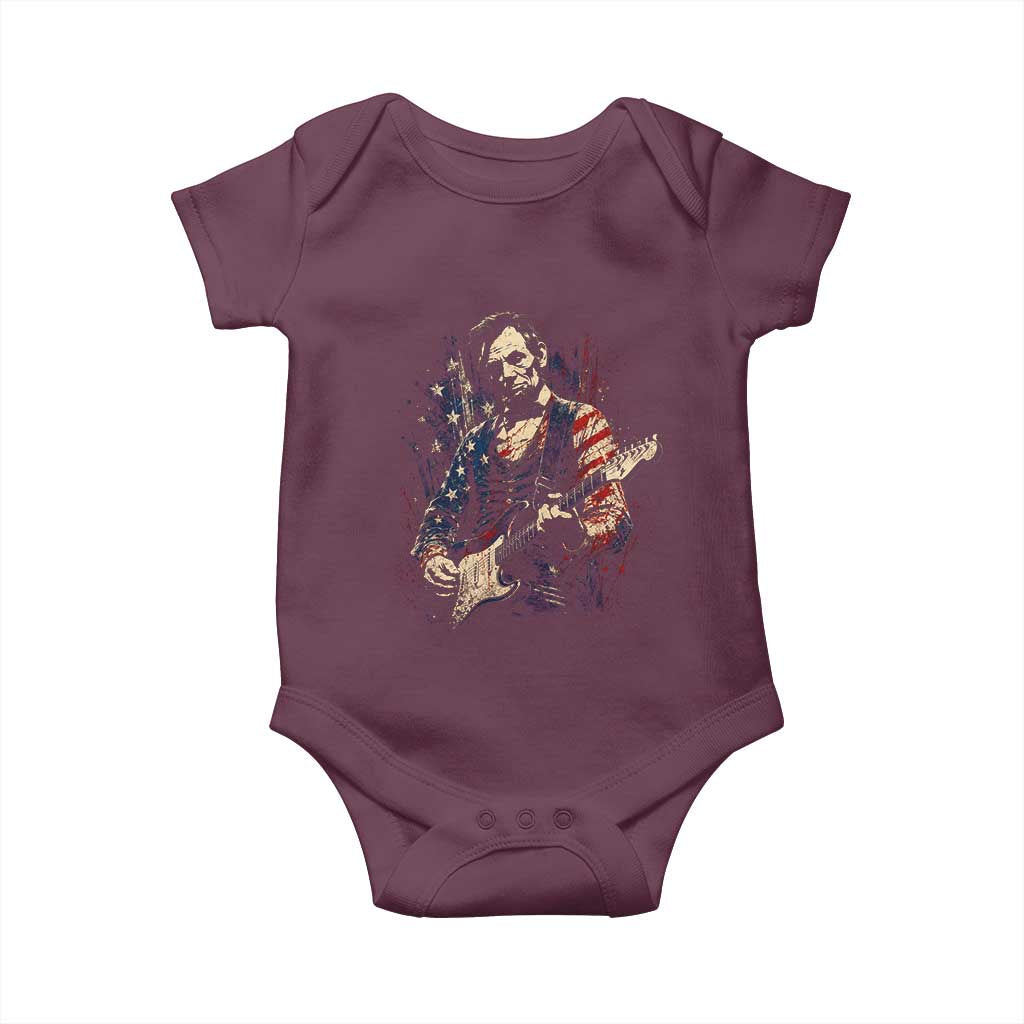 Abraham Lincoln Playing Guitar 4th of July Baby Onesie TS14 Maroon Print Your Wear