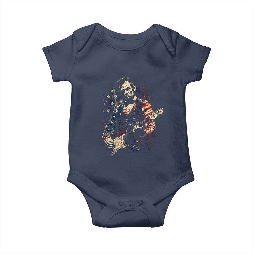 Abraham Lincoln Playing Guitar 4th of July Baby Onesie TS14 Navy Print Your Wear