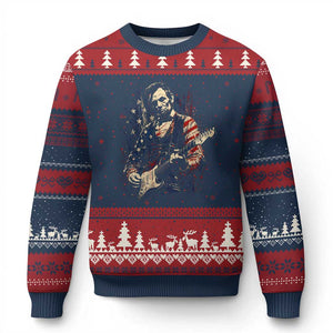 Abraham Lincoln Playing Guitar 4th of July Ugly Christmas Sweater TS14 Navy Red Print Your Wear