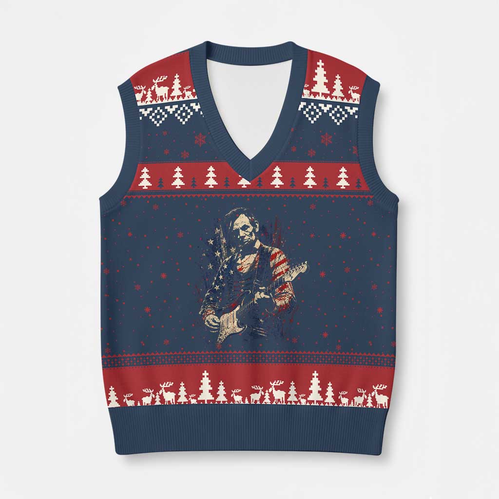 Abraham Lincoln Playing Guitar 4th of July V-Neck Knit Sweater Vest TS14 Navy Red Print Your Wear