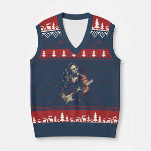 Abraham Lincoln Playing Guitar 4th of July V-Neck Knit Sweater Vest TS14 Navy Red Print Your Wear