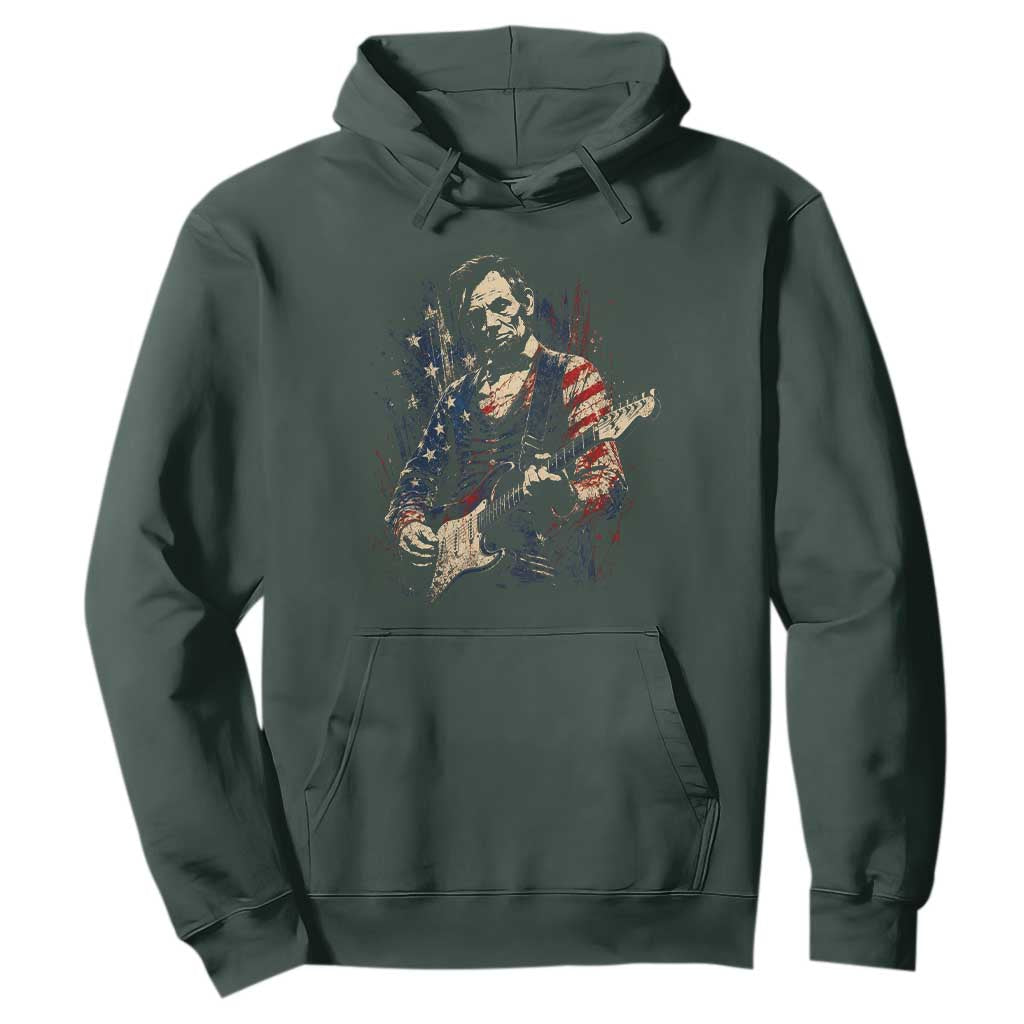 Abraham Lincoln Playing Guitar 4th of July Hoodie TS14 Dark Forest Green Print Your Wear