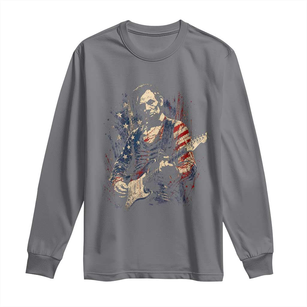 Abraham Lincoln Playing Guitar 4th of July Long Sleeve Shirt TS14 Charcoal Print Your Wear