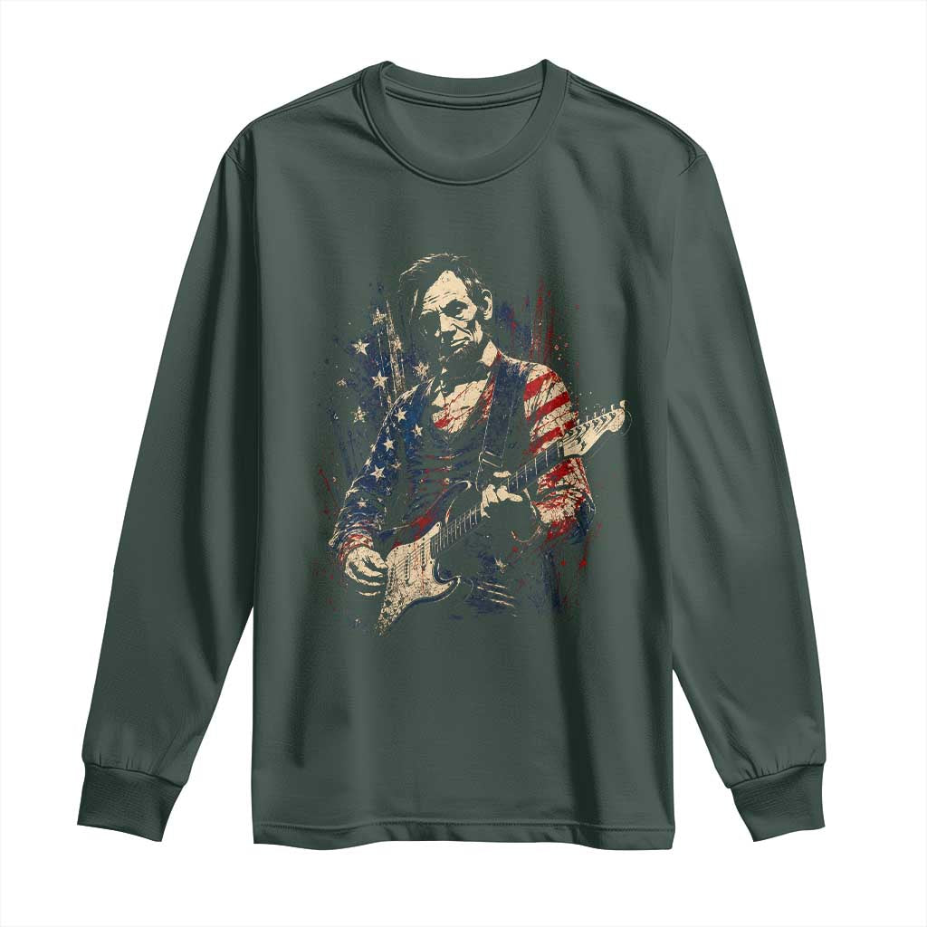 Abraham Lincoln Playing Guitar 4th of July Long Sleeve Shirt TS14 Dark Forest Green Print Your Wear