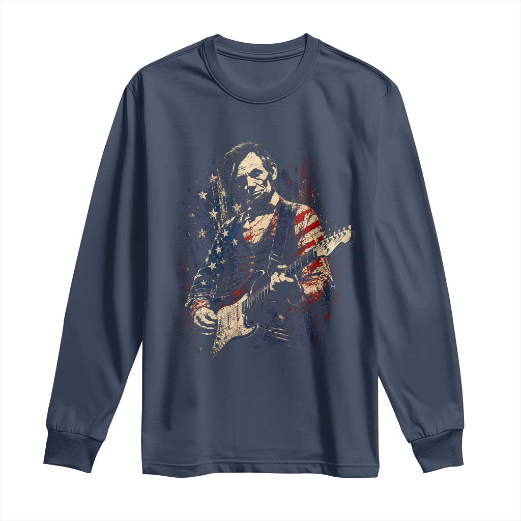 Abraham Lincoln Playing Guitar 4th of July Long Sleeve Shirt TS14 Navy Print Your Wear