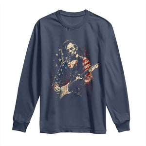 Abraham Lincoln Playing Guitar 4th of July Long Sleeve Shirt TS14 Navy Print Your Wear