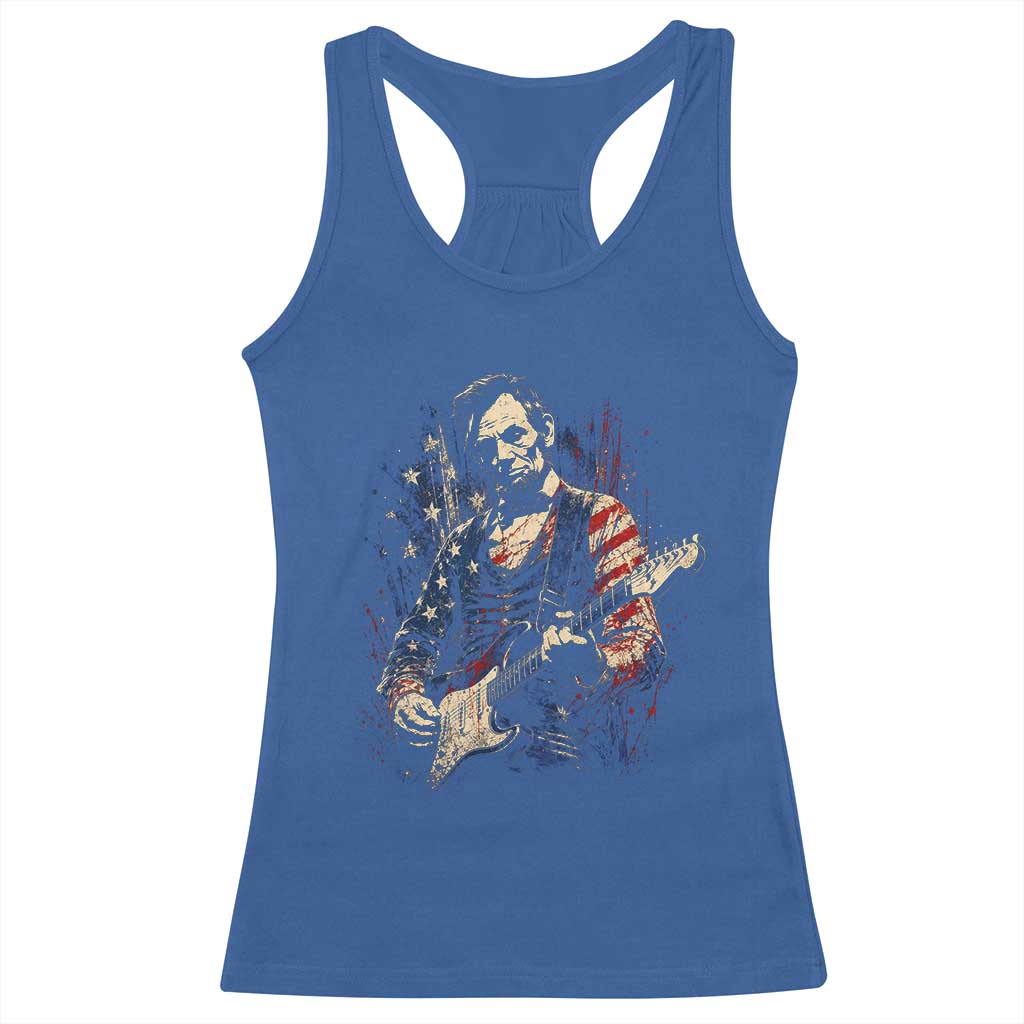 Abraham Lincoln Playing Guitar 4th of July Racerback Tank Top TS14 Royal Blue Print Your Wear
