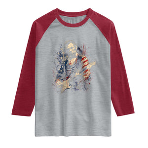 Abraham Lincoln Playing Guitar 4th of July Raglan Shirt TS14 Heather Gray Heather Red Print Your Wear