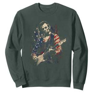 Abraham Lincoln Playing Guitar 4th of July Sweatshirt TS14 Dark Forest Green Print Your Wear