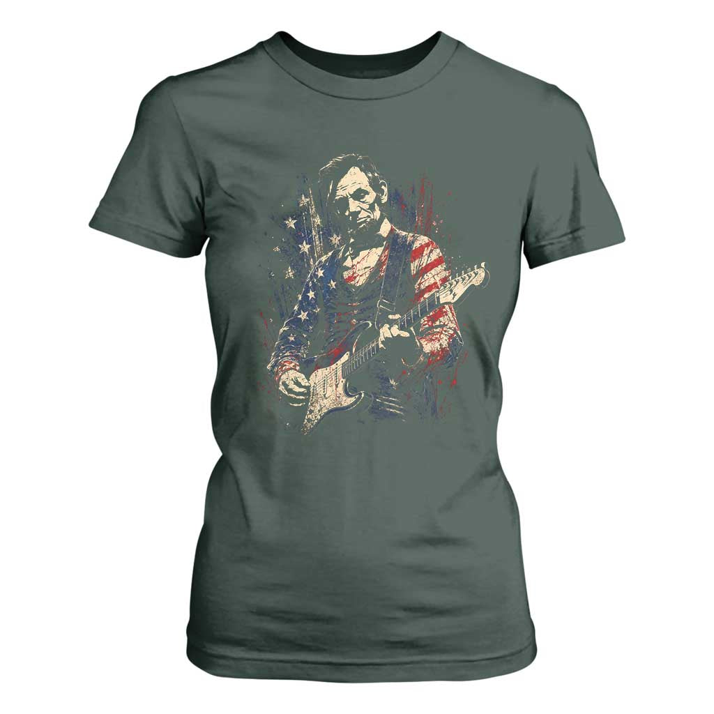 Abraham Lincoln Playing Guitar 4th of July T Shirt For Women TS14 Dark Forest Green Print Your Wear