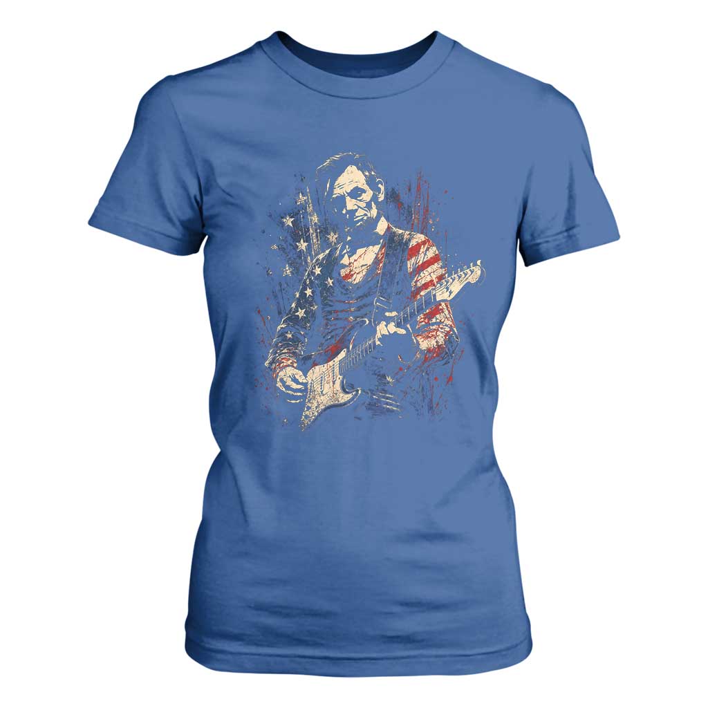 Abraham Lincoln Playing Guitar 4th of July T Shirt For Women TS14 Royal Blue Print Your Wear
