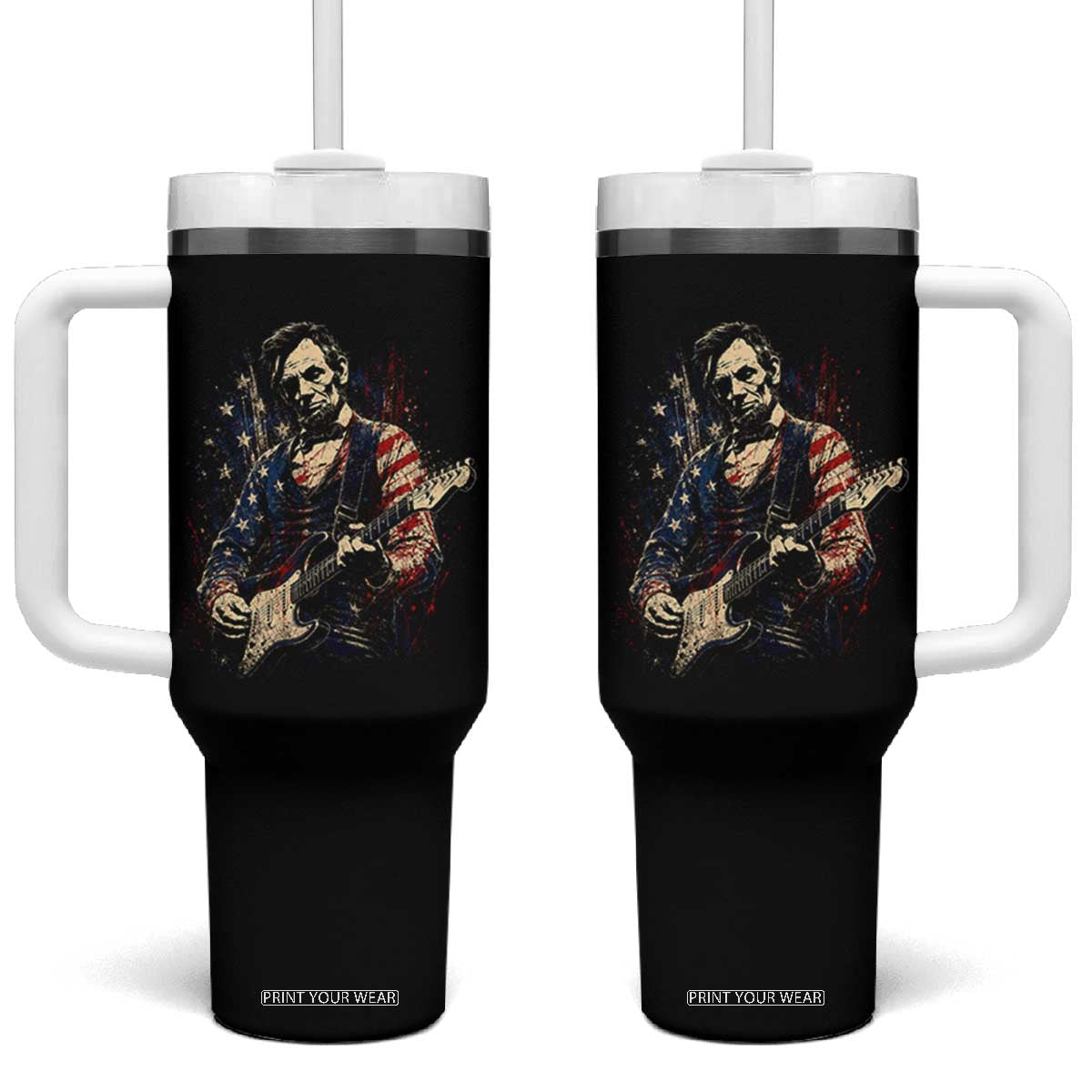 Abraham Lincoln Playing Guitar 4th of July Tumbler With Handle TS14 One Size: 40 oz Black Print Your Wear