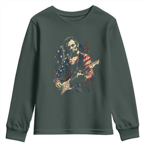 Abraham Lincoln Playing Guitar 4th of July Youth Sweatshirt TS14 Dark Forest Green Print Your Wear