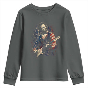 Abraham Lincoln Playing Guitar 4th of July Youth Sweatshirt TS14 Dark Heather Print Your Wear