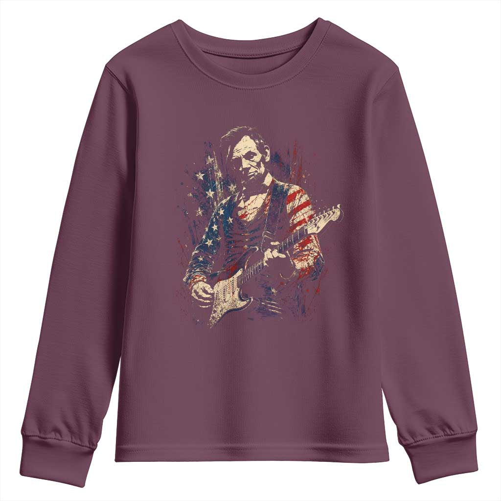 Abraham Lincoln Playing Guitar 4th of July Youth Sweatshirt TS14 Maroon Print Your Wear