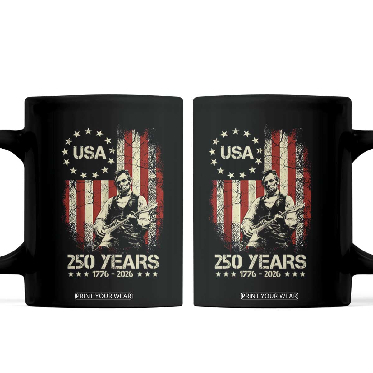 America's 250th Abraham Lincoln Playing Guitar Coffee Mug TS14 Black Print Your Wear