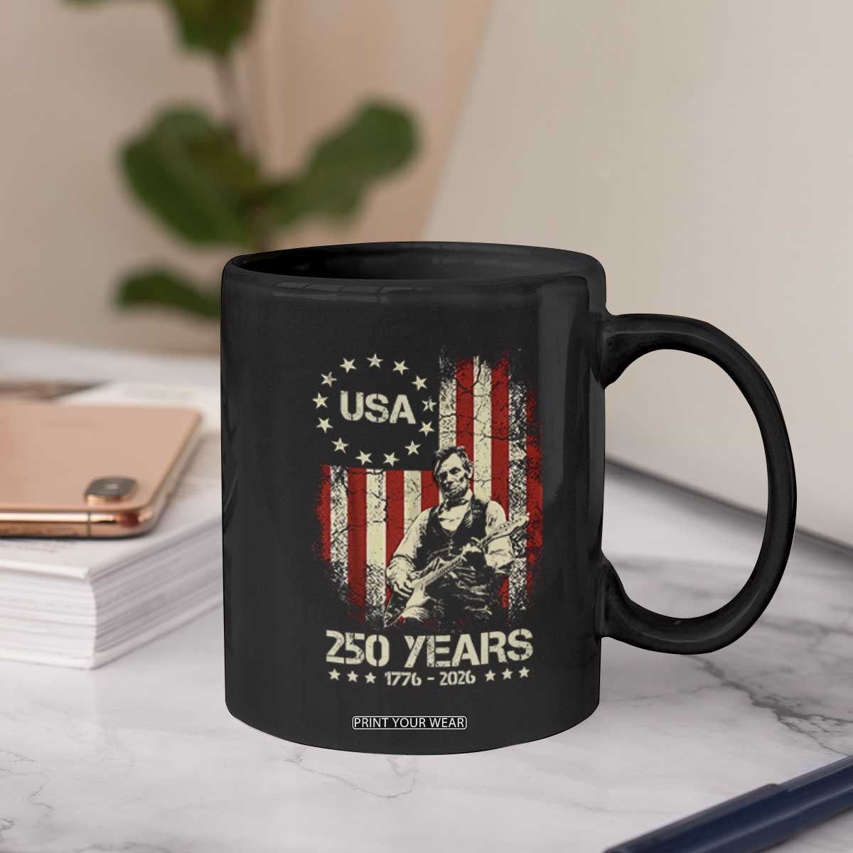 America's 250th Abraham Lincoln Playing Guitar Coffee Mug TS14 Print Your Wear