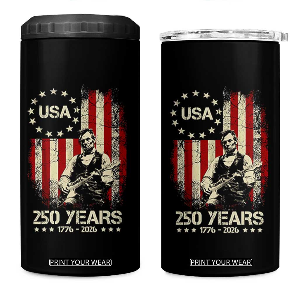 America's 250th Abraham Lincoln Playing Guitar 4 in 1 Can Cooler Tumbler TS14 One Size: 16 oz Black Print Your Wear