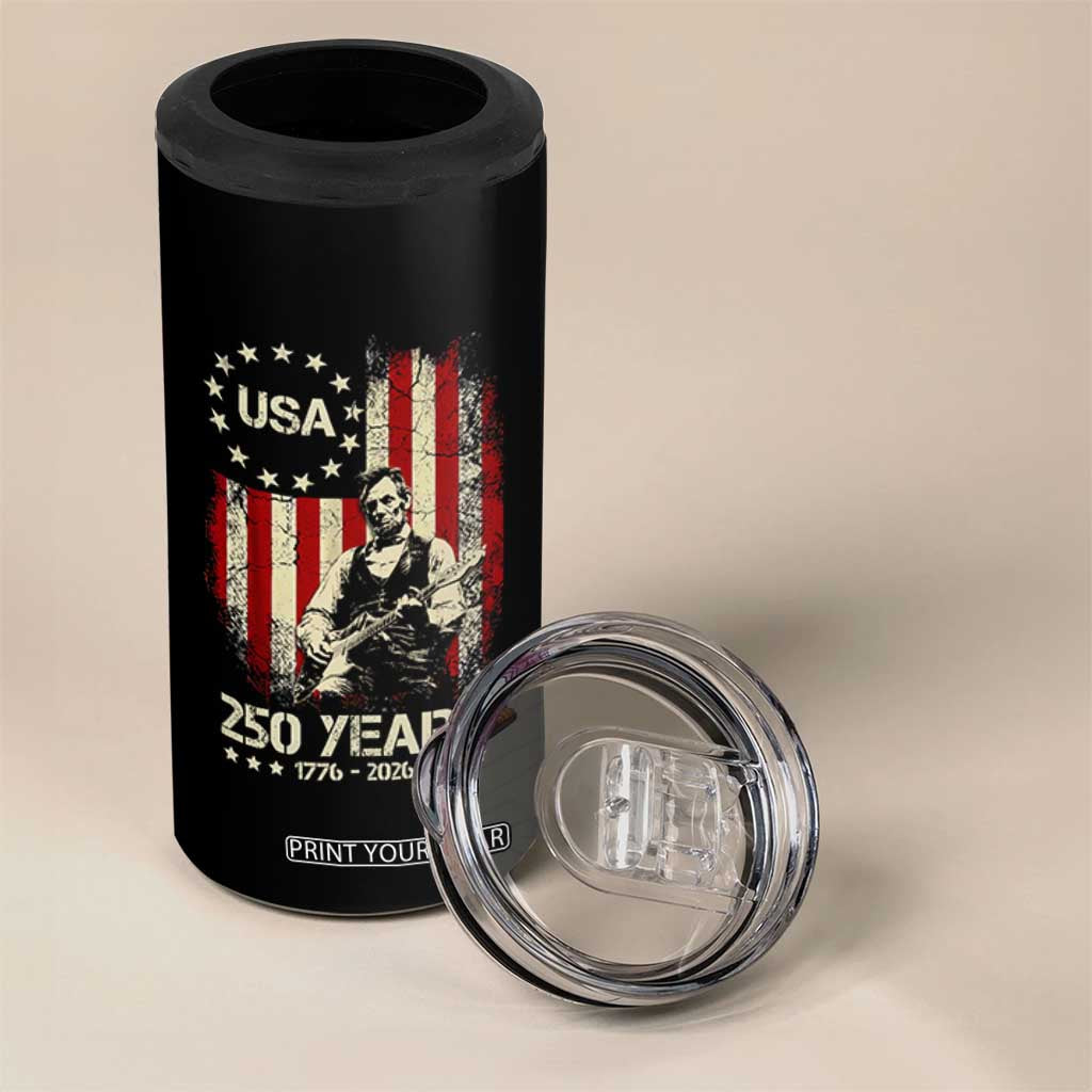America's 250th Abraham Lincoln Playing Guitar 4 in 1 Can Cooler Tumbler TS14 Print Your Wear