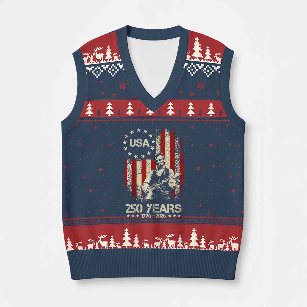 America's 250th Abraham Lincoln Playing Guitar V-Neck Knit Sweater Vest TS14 Navy Red Print Your Wear