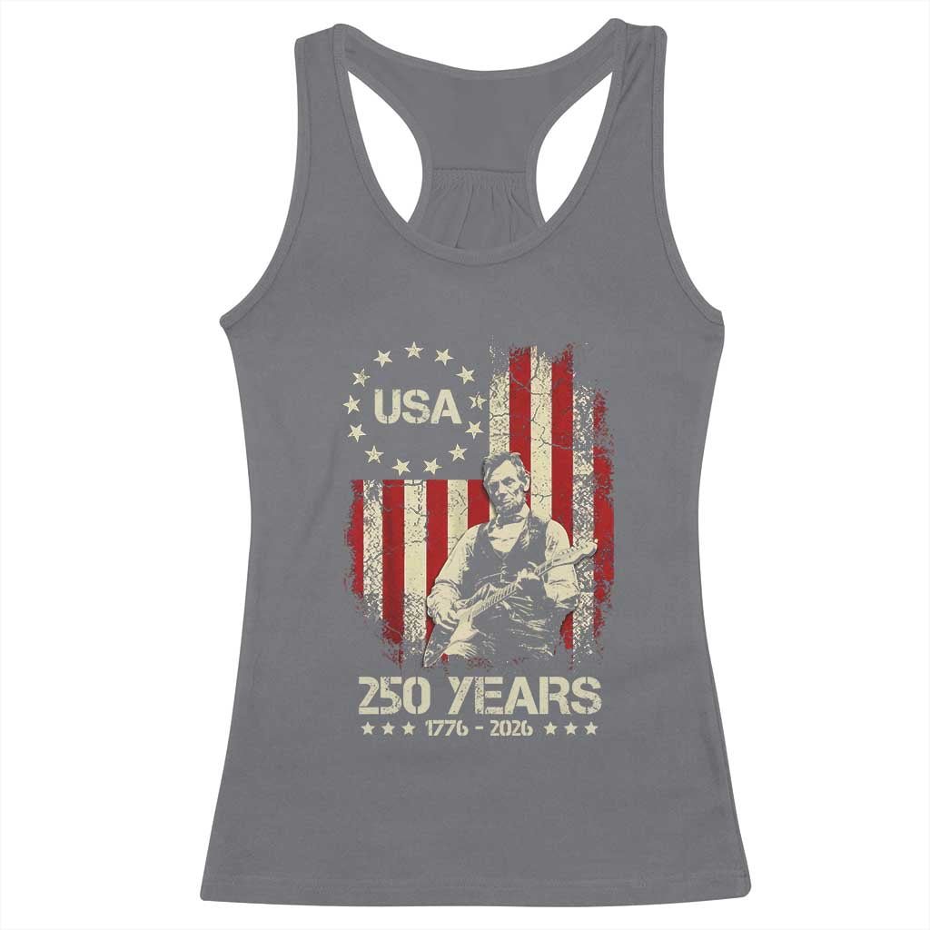 America's 250th Abraham Lincoln Playing Guitar Racerback Tank Top TS14 Charcoal Print Your Wear