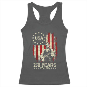 America's 250th Abraham Lincoln Playing Guitar Racerback Tank Top TS14 Dark Heather Print Your Wear