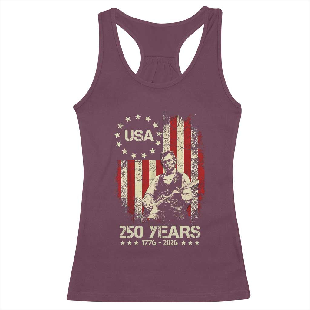 America's 250th Abraham Lincoln Playing Guitar Racerback Tank Top TS14 Maroon Print Your Wear