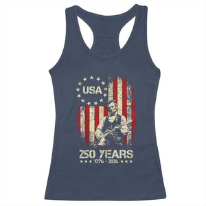 America's 250th Abraham Lincoln Playing Guitar Racerback Tank Top TS14 Navy Print Your Wear