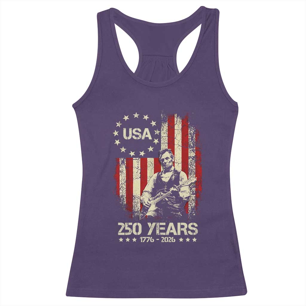 America's 250th Abraham Lincoln Playing Guitar Racerback Tank Top TS14 Purple Print Your Wear