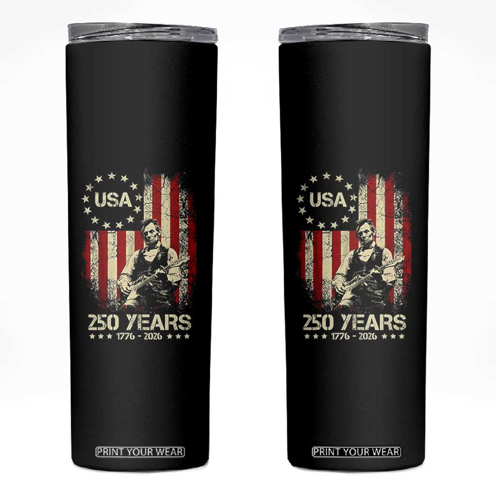 America's 250th Abraham Lincoln Playing Guitar Skinny Tumbler TS14 Black Print Your Wear