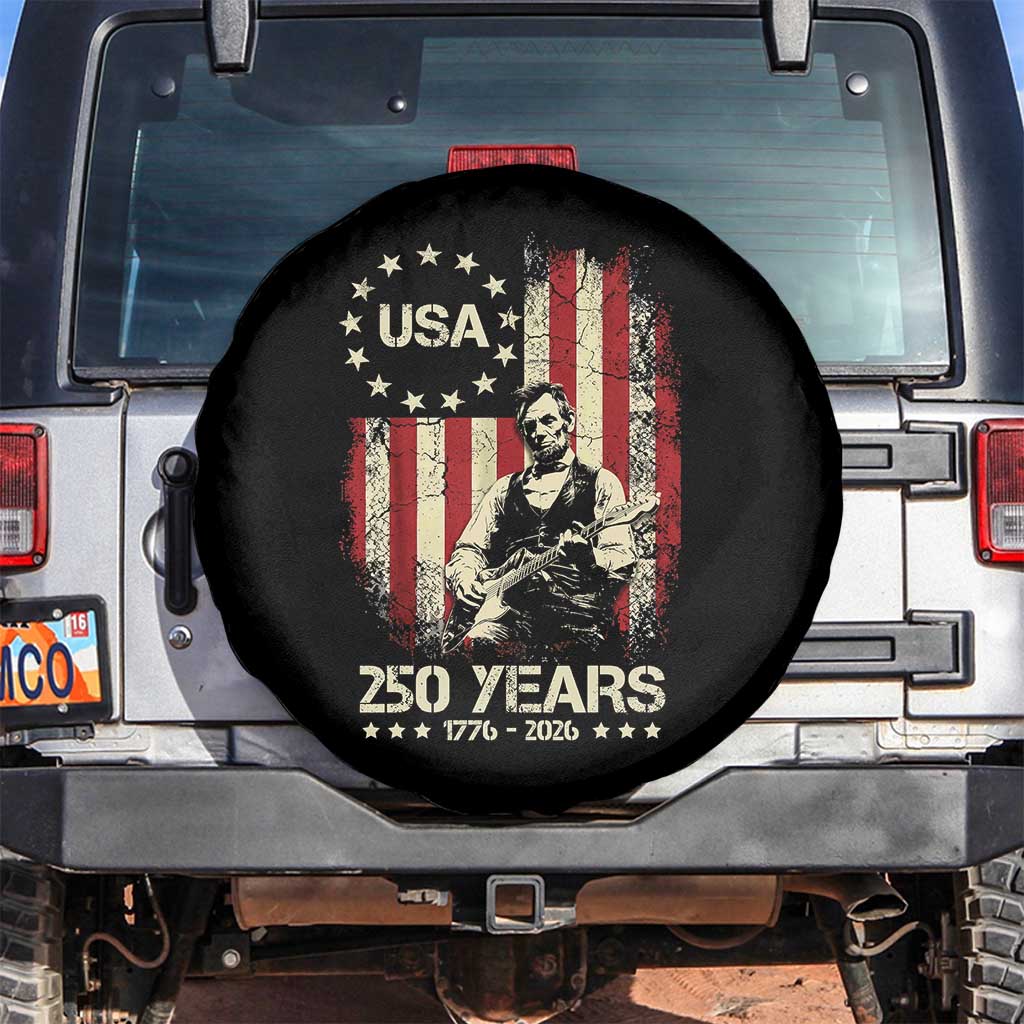 America's 250th Abraham Lincoln Playing Guitar Spare Tire Cover TS14 No hole Black Print Your Wear
