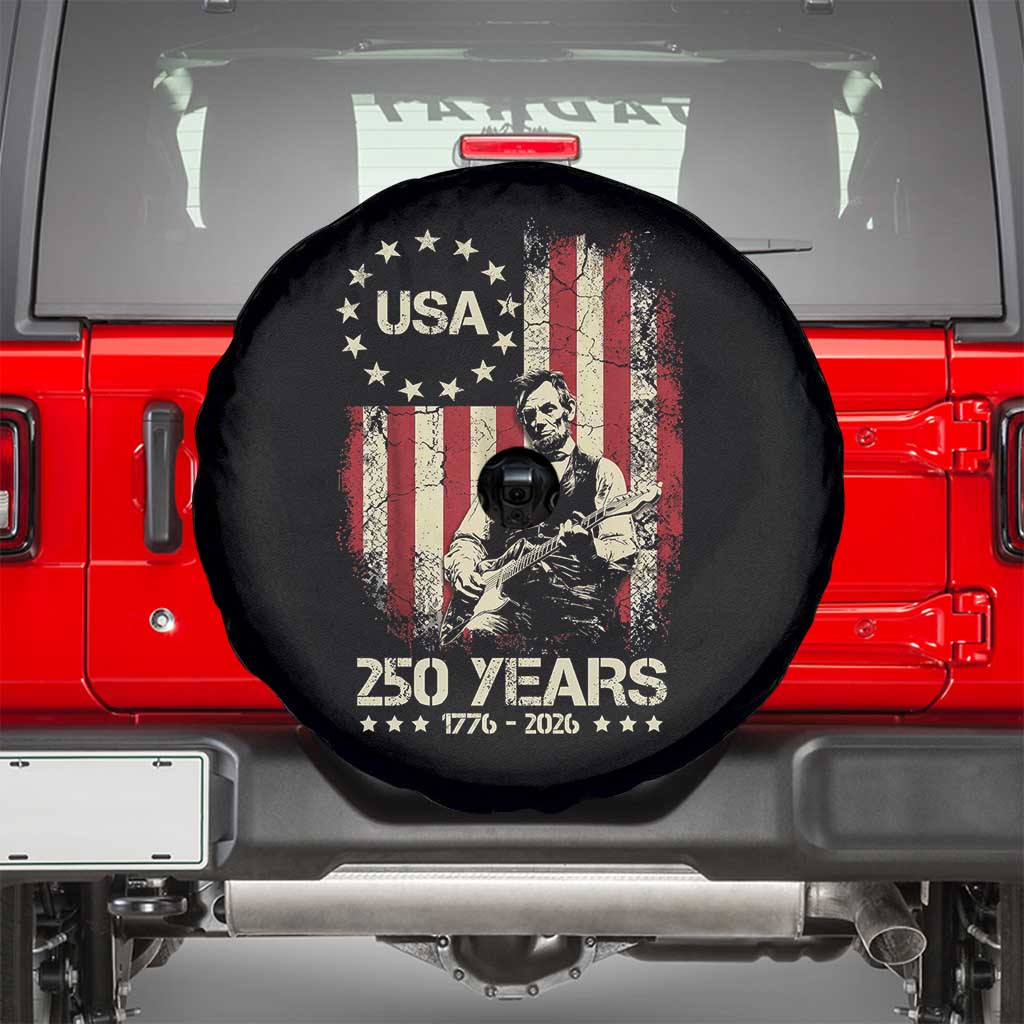 America's 250th Abraham Lincoln Playing Guitar Spare Tire Cover TS14 Black Print Your Wear