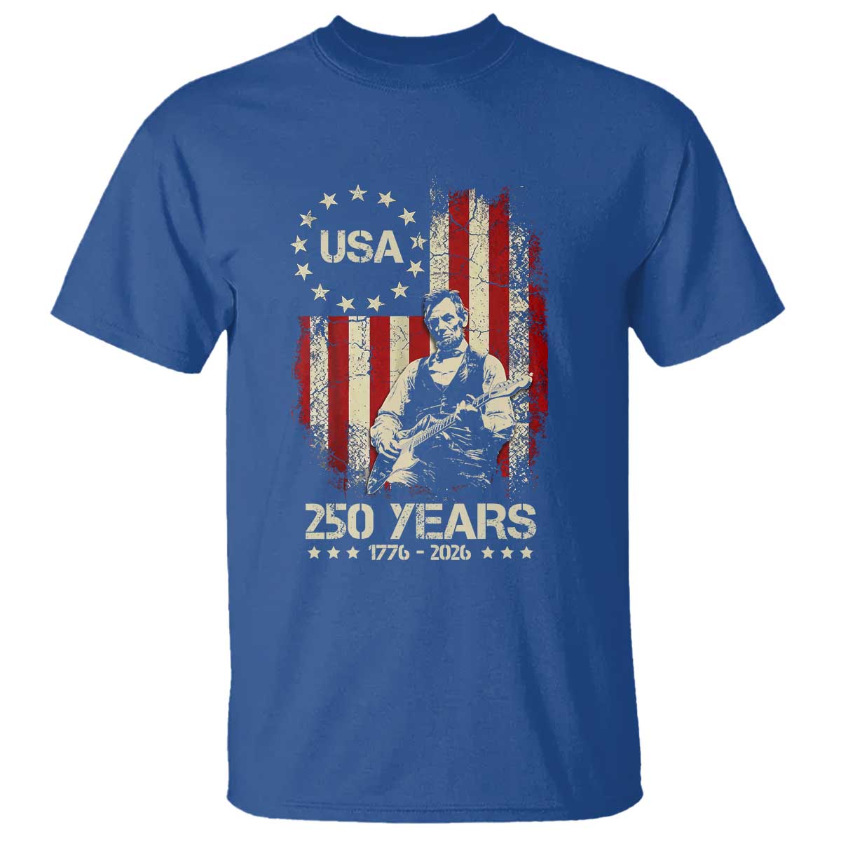 America's 250th Abraham Lincoln Playing Guitar T Shirt TS14 Royal Blue Print Your Wear