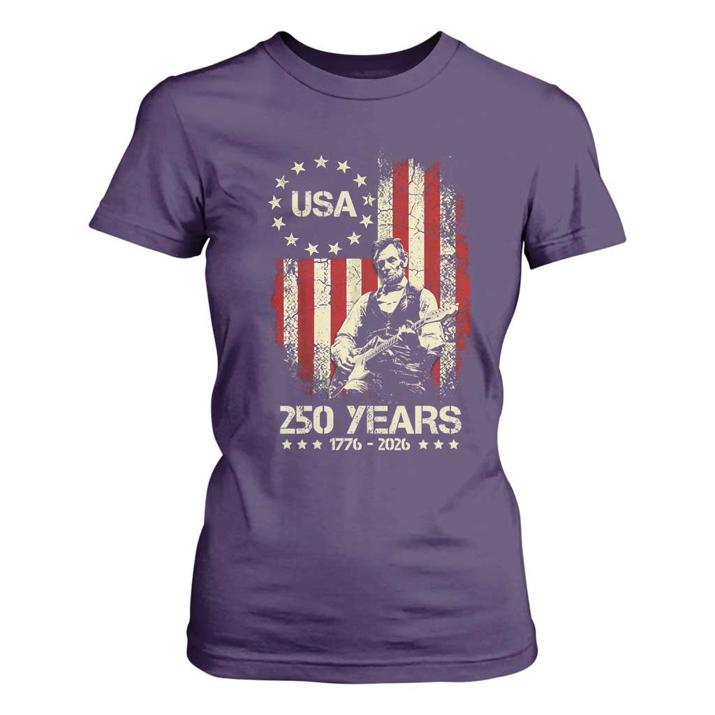 America's 250th Abraham Lincoln Playing Guitar T Shirt For Women TS14 Purple Print Your Wear