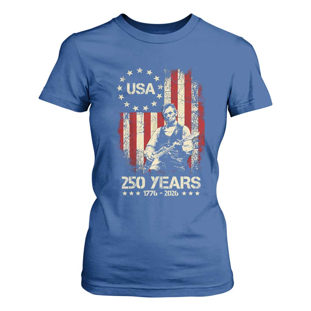 America's 250th Abraham Lincoln Playing Guitar T Shirt For Women TS14 Royal Blue Print Your Wear