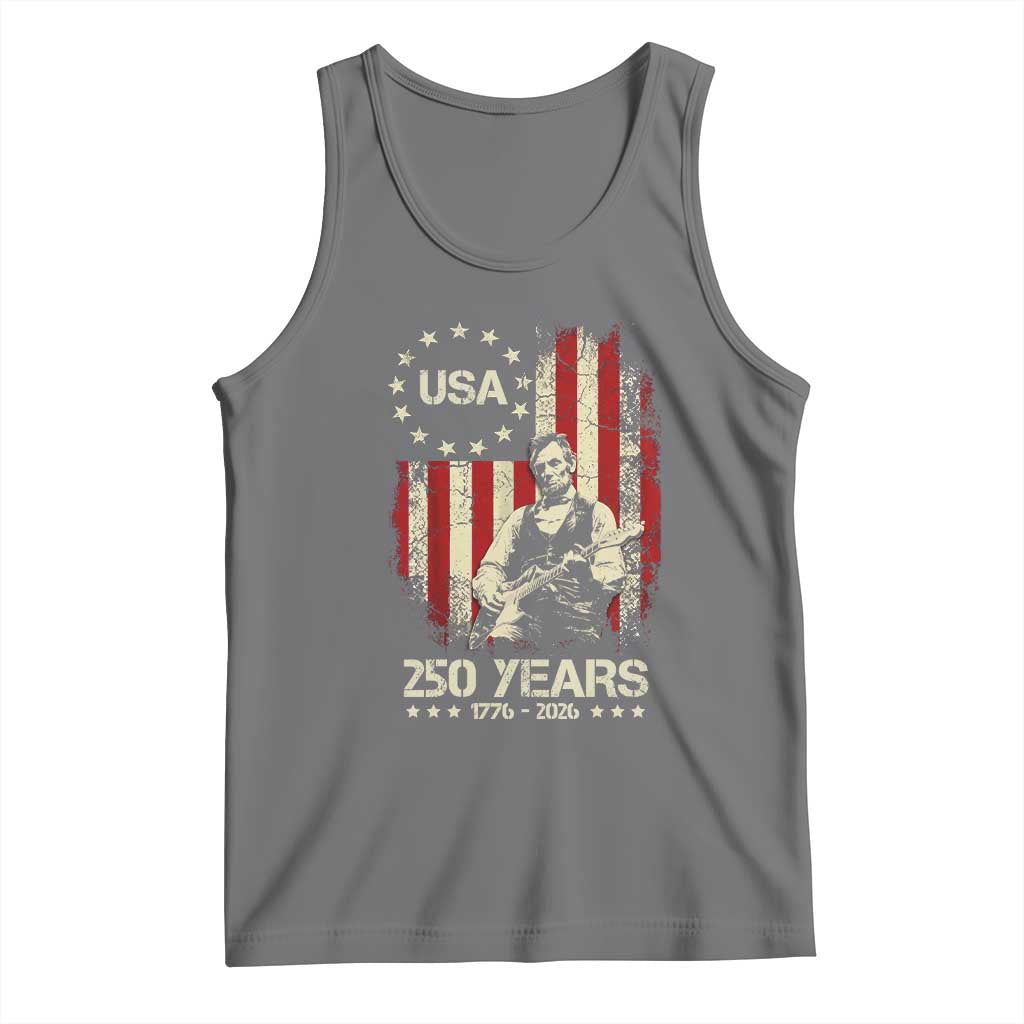 America's 250th Abraham Lincoln Playing Guitar Tank Top TS14 Black Heather Print Your Wear