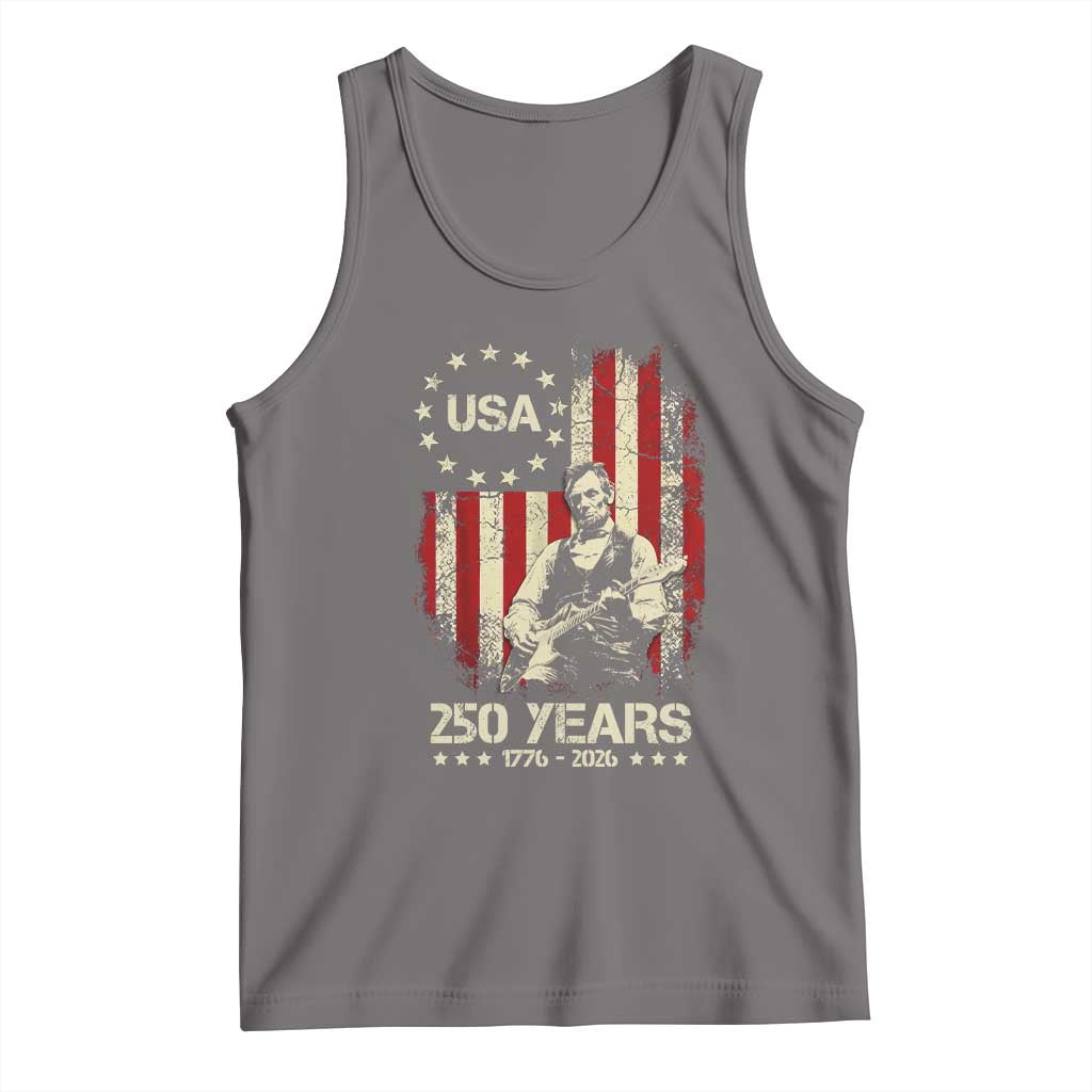 America's 250th Abraham Lincoln Playing Guitar Tank Top TS14 Deep Heather Print Your Wear