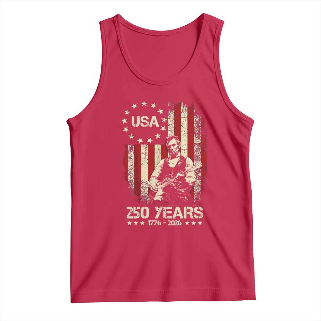 America's 250th Abraham Lincoln Playing Guitar Tank Top TS14 Red Print Your Wear