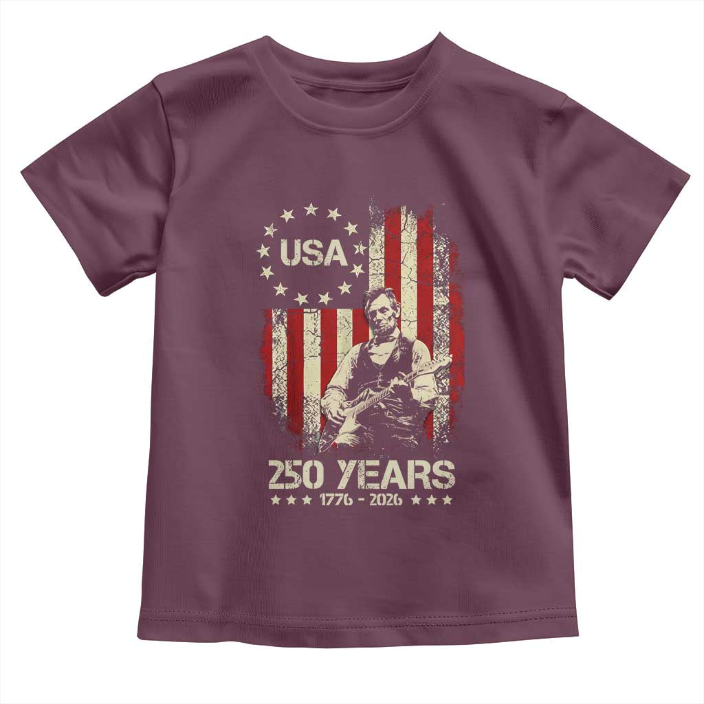 America's 250th Abraham Lincoln Playing Guitar Toddler T Shirt TS14 Maroon Print Your Wear