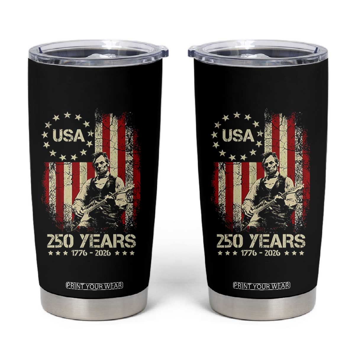 America's 250th Abraham Lincoln Playing Guitar Tumbler Cup TS14 Black Print Your Wear