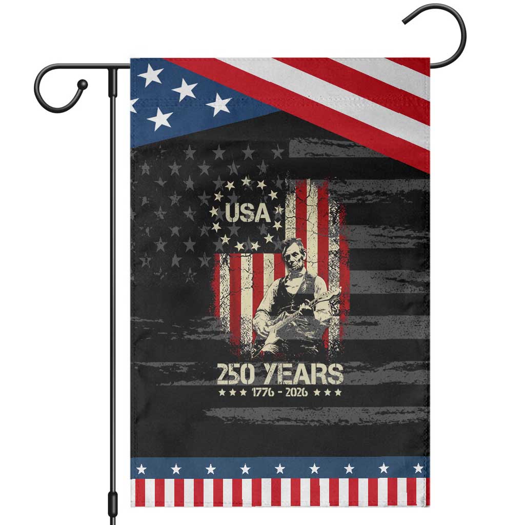 America's 250th Abraham Lincoln Playing Guitar Patriotic Garden Flag TS14 Distressed Black Blue Print Your Wear