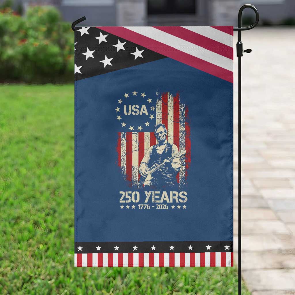 America's 250th Abraham Lincoln Playing Guitar Patriotic Garden Flag TS14 Classic Blue Black Print Your Wear