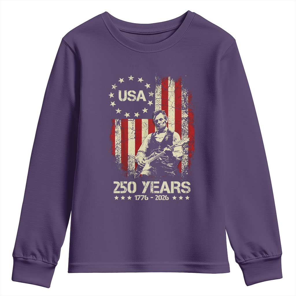 America's 250th Abraham Lincoln Playing Guitar Youth Sweatshirt TS14 Purple Print Your Wear