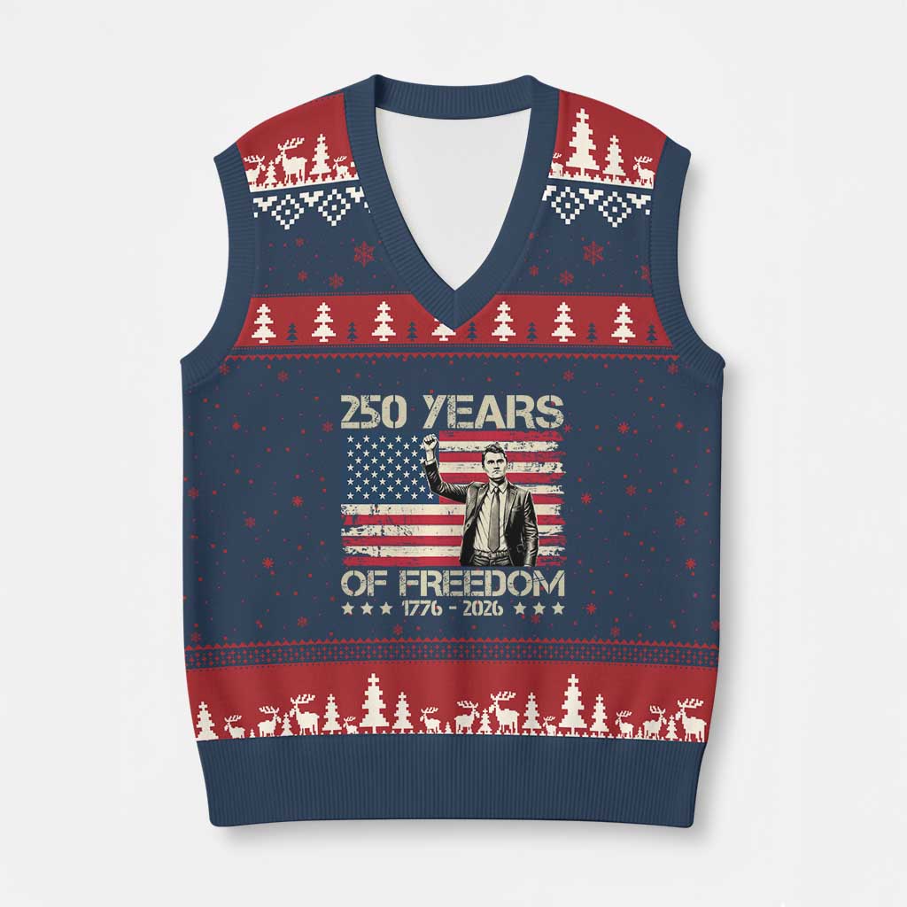 America 250 Years V-Neck Knit Sweater Vest Charlie Kirk American Flag Freedom TS14 Navy Red Print Your Wear