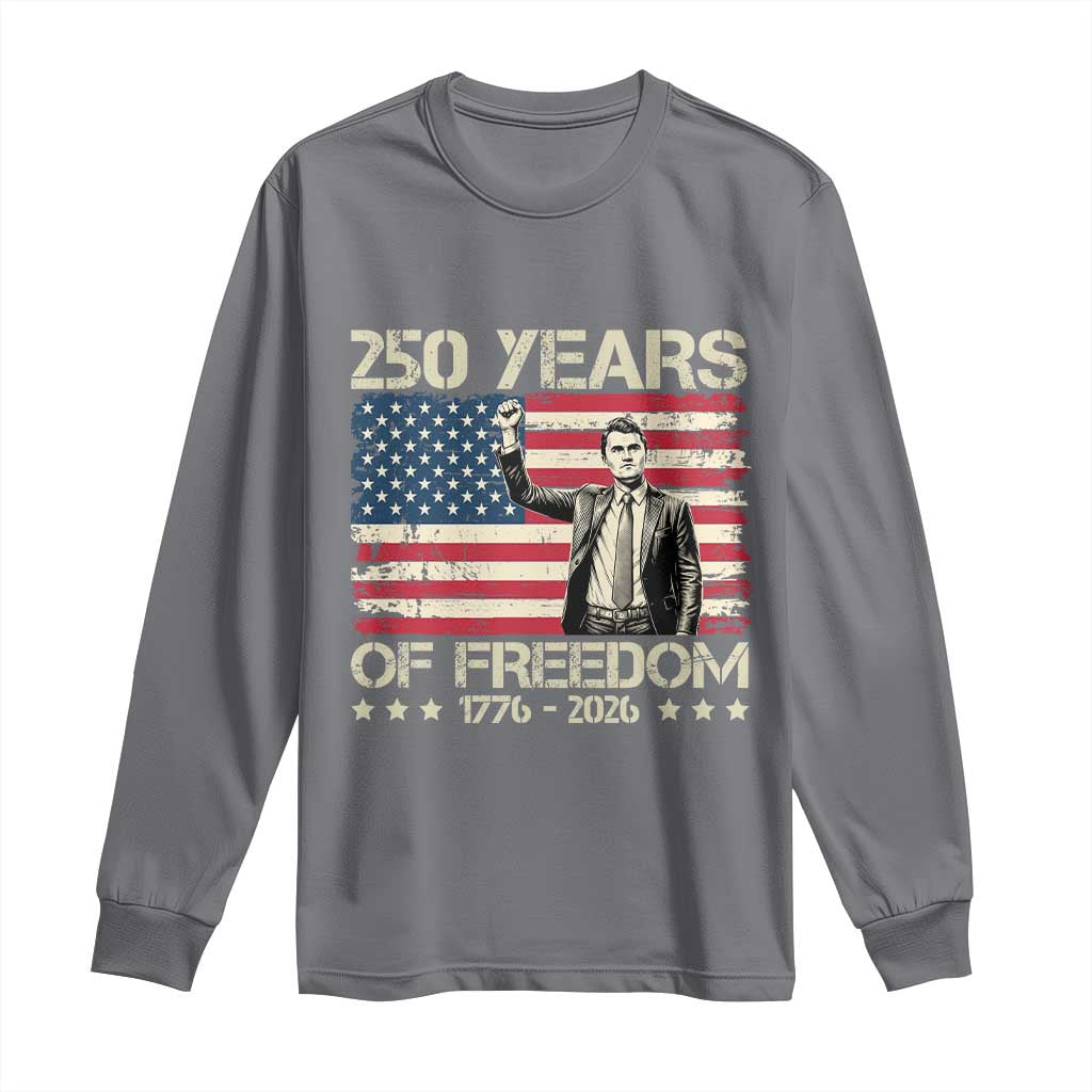 America 250 Years Long Sleeve Shirt Charlie Kirk American Flag Freedom TS14 Charcoal Print Your Wear