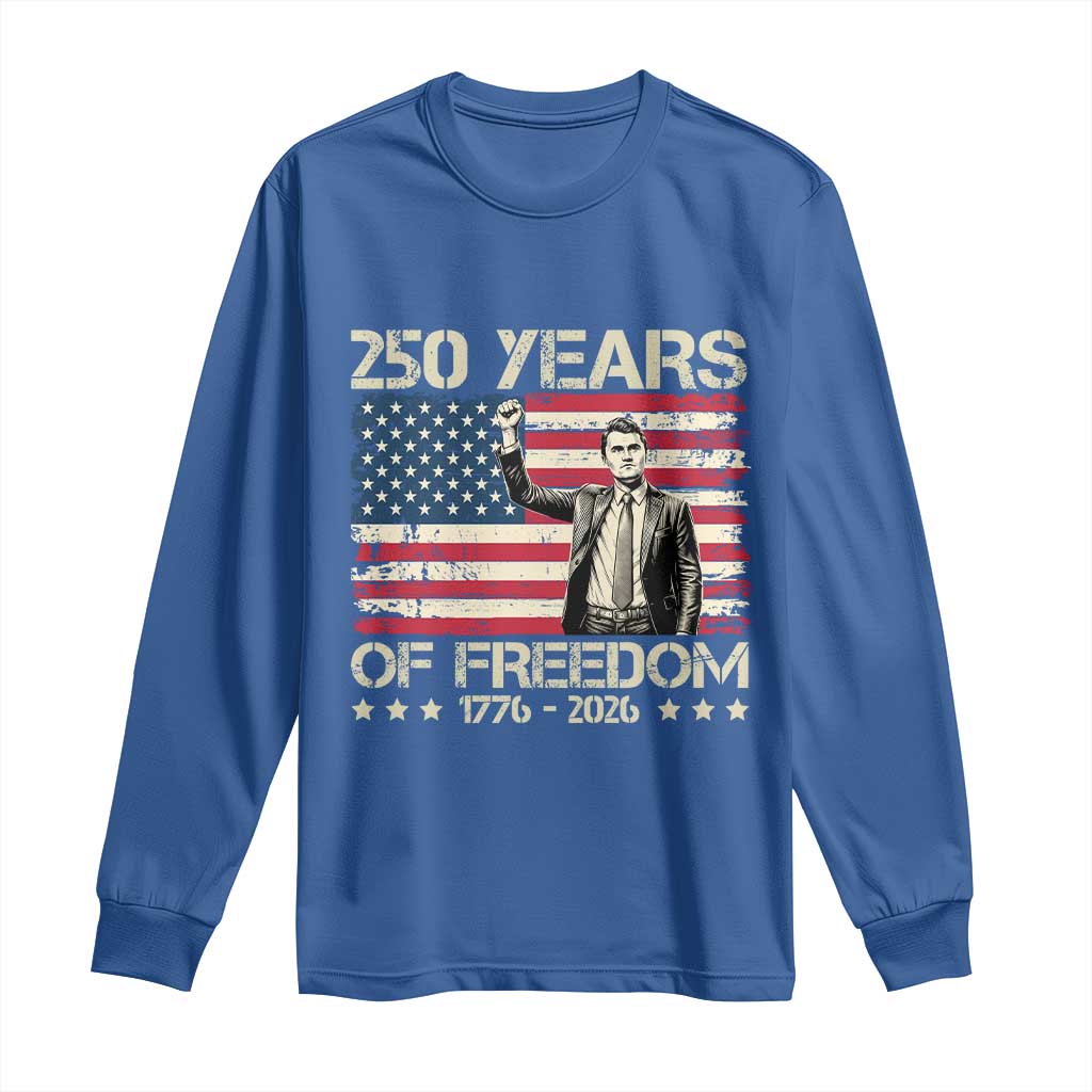 America 250 Years Long Sleeve Shirt Charlie Kirk American Flag Freedom TS14 Royal Blue Print Your Wear