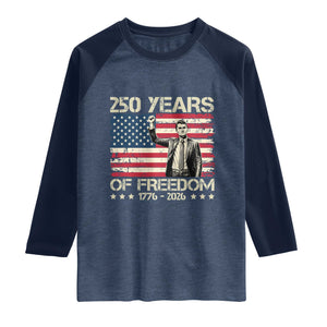 America 250 Years Raglan Shirt Charlie Kirk American Flag Freedom TS14 Heather Denim Navy Print Your Wear