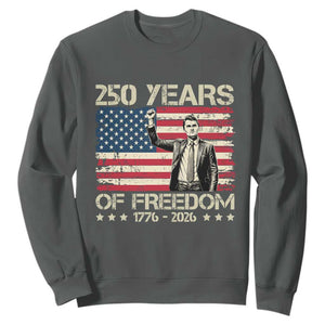 America 250 Years Sweatshirt Charlie Kirk American Flag Freedom TS14 Dark Heather Print Your Wear